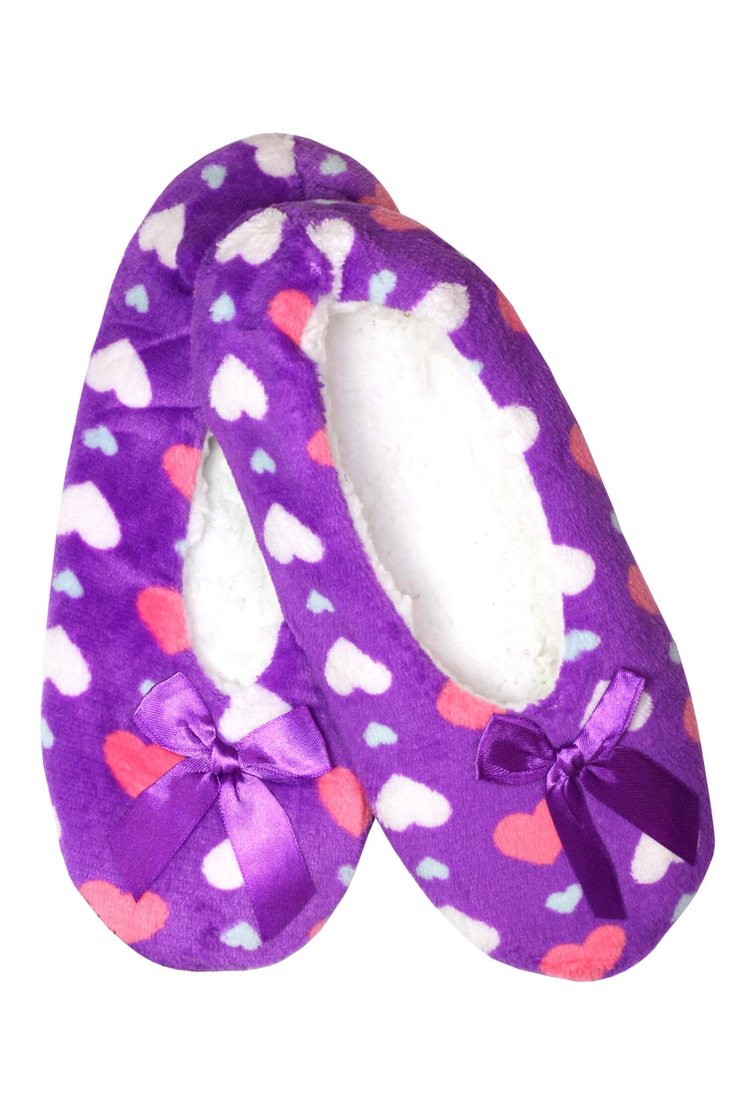 Violet dámske oteplené papuče srdiečka X932