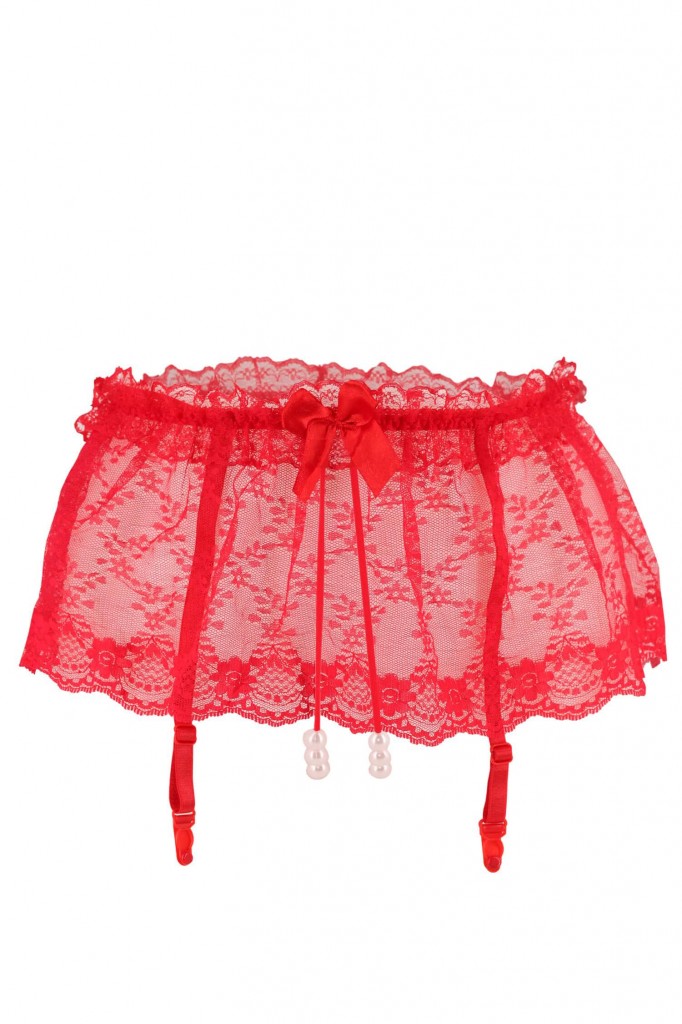 Pearls hot red erotické tangá s podväzkami 9942