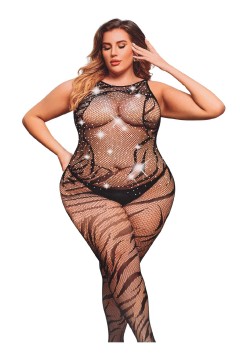 Erotický sieťovaný overal s kamienkami 86002