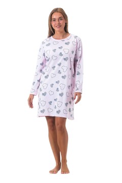 Bavlnená dámska nočná košeľa - dlhý rukáv - Srdiečko 6802