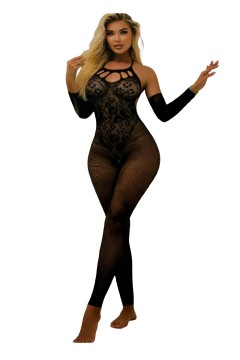 Sieťovaný sexy overal s otvorom medzi nohami