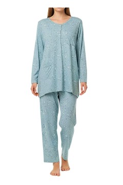 Dámske bavlnené pyžamo s vreckom - dlhý kabátik Linda - 2315