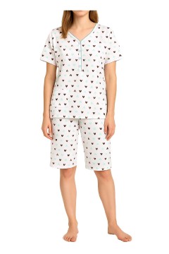 Dámske bavlnené pyžamo so srdiečkami - krátky rukáv Jana 2319