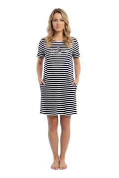 Ida dámska nočná košeľa pruhovaná s vreckami - bavlna, pohodlný strih