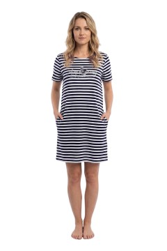 Ida dámska nočná košeľa pruhovaná s vreckami - bavlna, pohodlný strih